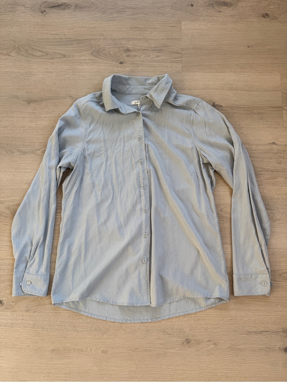 Orvis Pale Blue 100% Silk Long-Sleeve Button-Up Shirt Minimalist Coastal